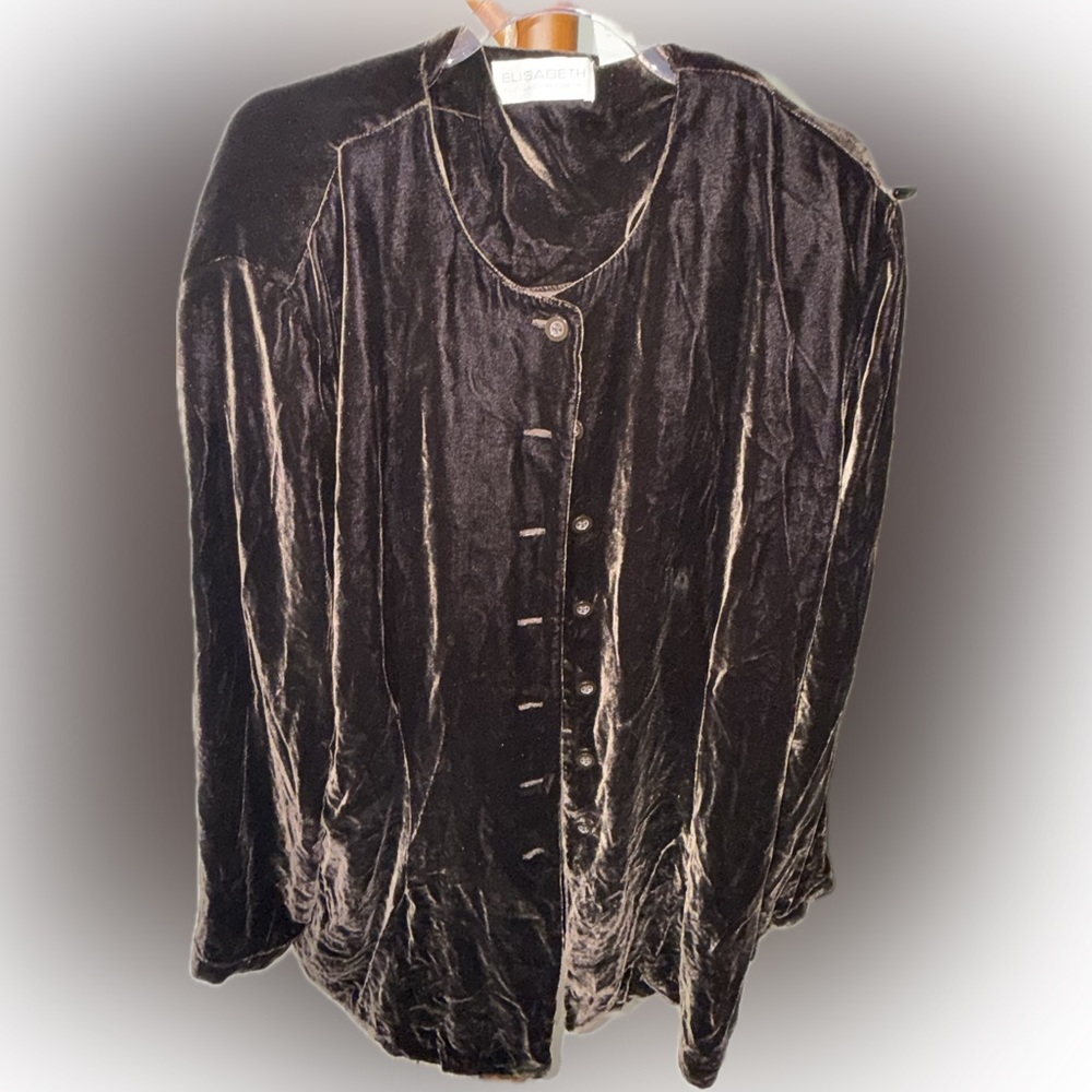 Gorgeous ELISABETH rayon silk brown velvet blouse size 14